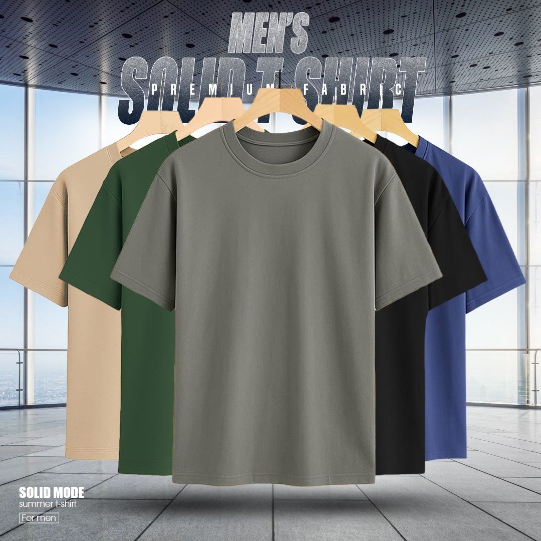 5 PCS PREMIUM SOLID DROP SHOULDER T-SHIRT FOR MEN'S(Khaki,Green,Surma,Black,Navy)