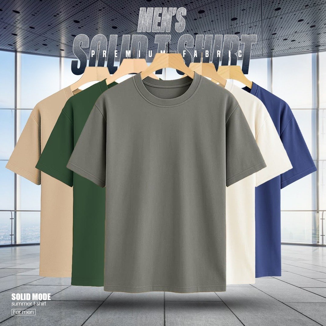 5 PCS PREMIUM SOLID DROP SHOULDER T-SHIRT FOR MEN'S(Khaki,Green,Surma,Cream,Navy)