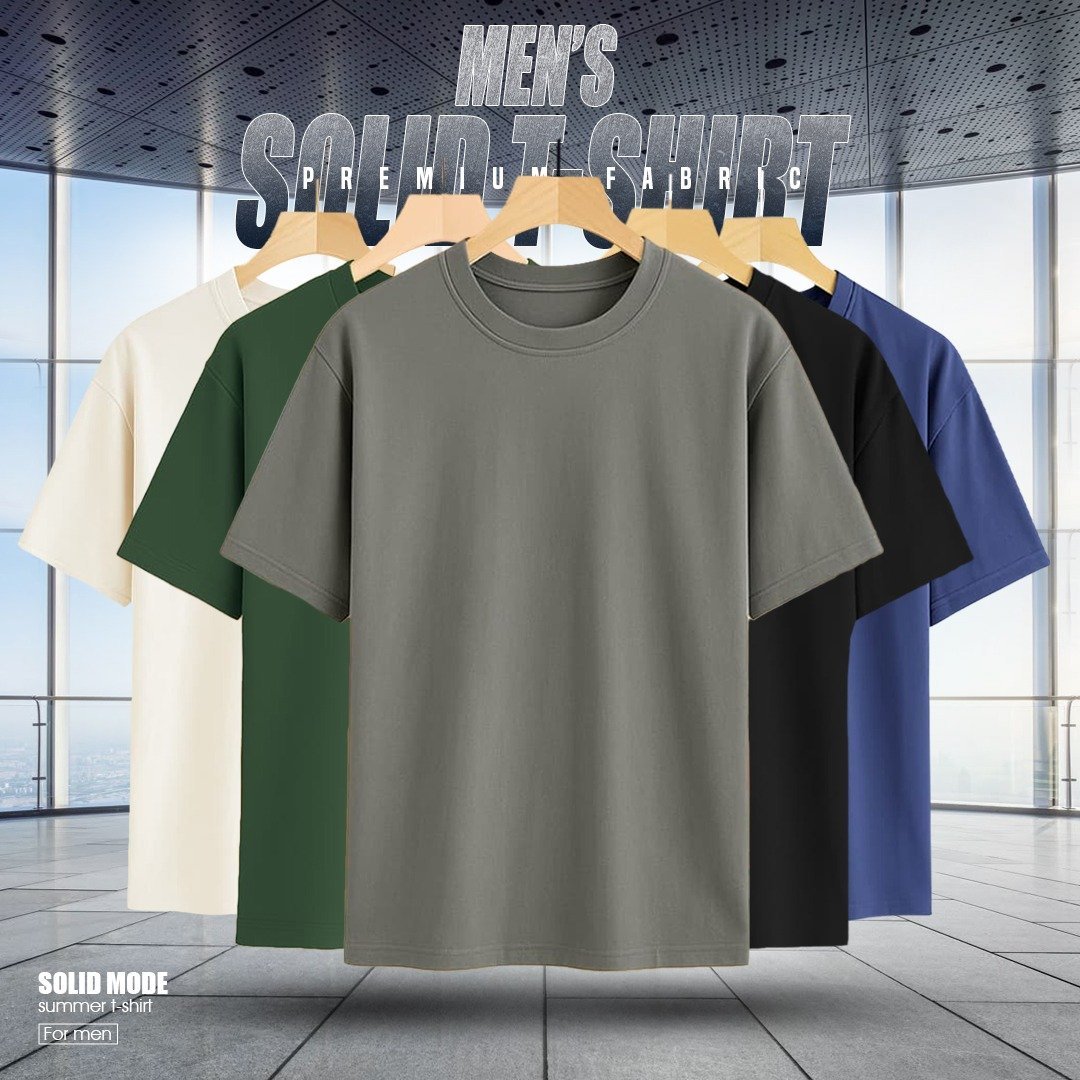 5 PCS PREMIUM SOLID DROP SHOULDER T-SHIRT FOR MEN'S(Black,Green,Surma,Cream,Navy)