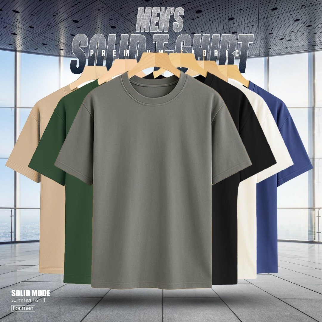 6 PCS PREMIUM SOLID DROP SHOULDER T-SHIRT FOR MEN'S (Khaki, Black, Green,Surma, Cream, Navy)