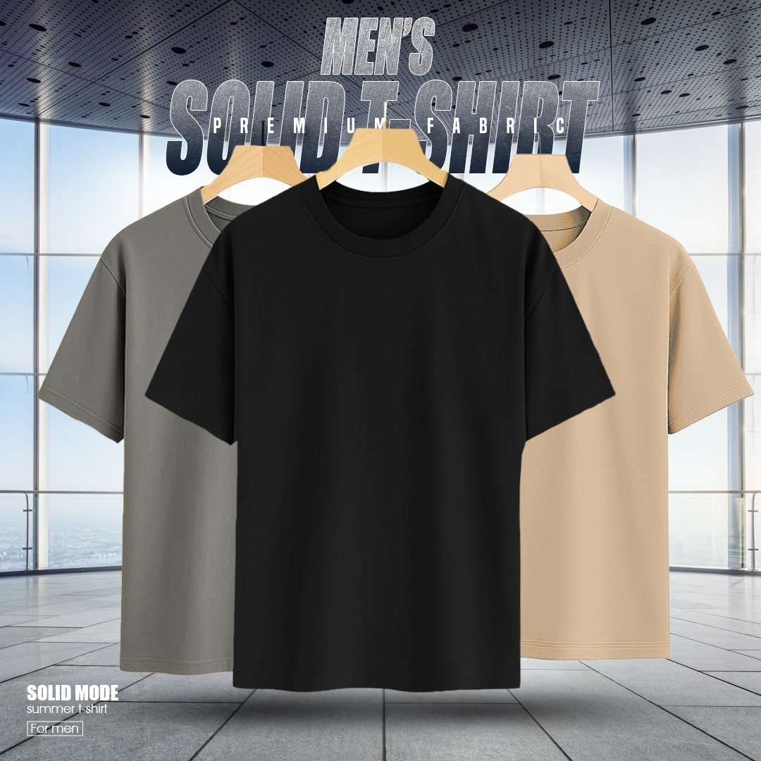3 PCS PREMIUM SOLID DROP SHOULDER T-SHIRT FOR MEN'S(Surma,Black,Khaki)