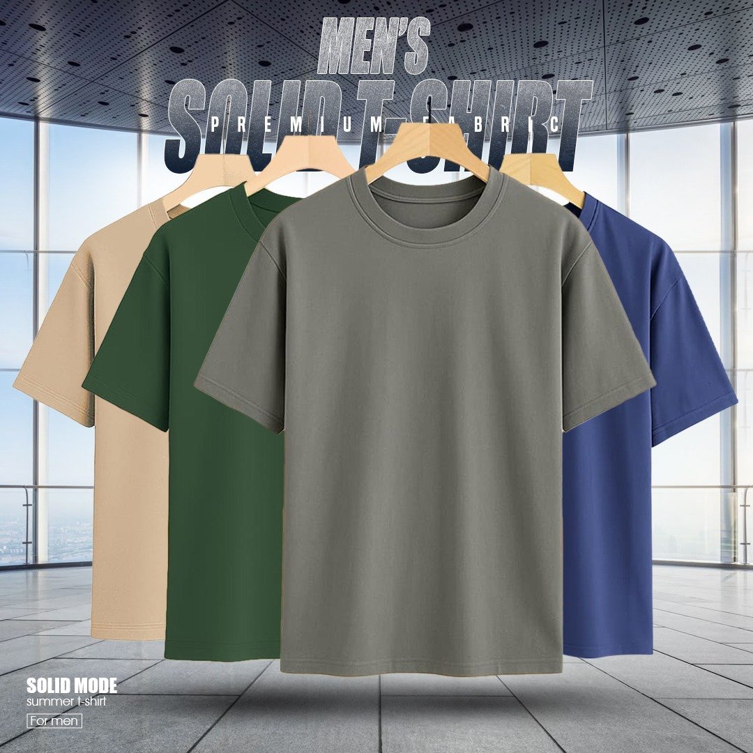 4 PCS PREMIUM SOLID DROP SHOULDER T-SHIRT FOR MEN'S(Khaki,Green,Surma,Navy)