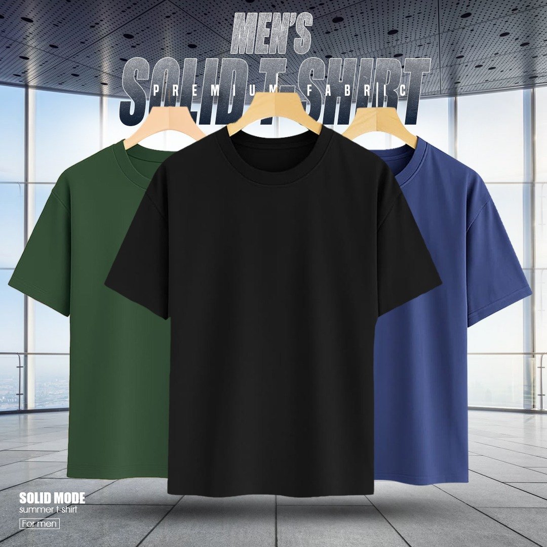 3 PCS PREMIUM SOLID DROP SHOULDER T-SHIRT FOR MEN'S(Navy,Green,Black)